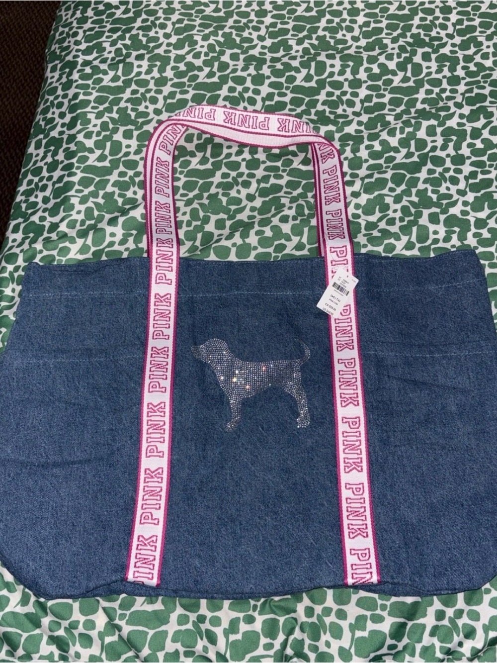 PINK Victoria's Secret Denim Tote Bag with Rhinestone Dog